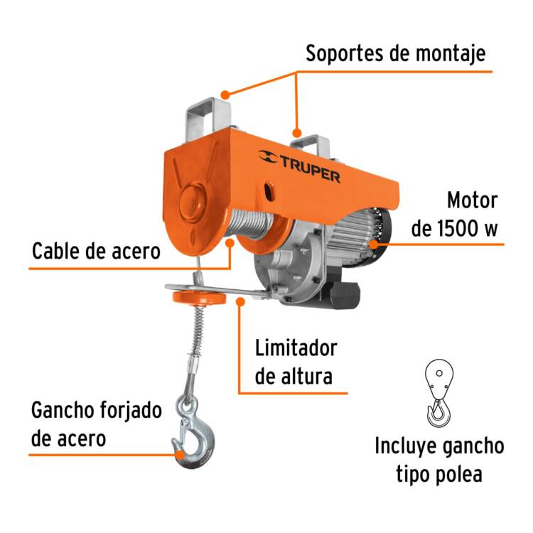 Polipasto eléctrico de 1000 kg, Motor de 1500 W - Image 2