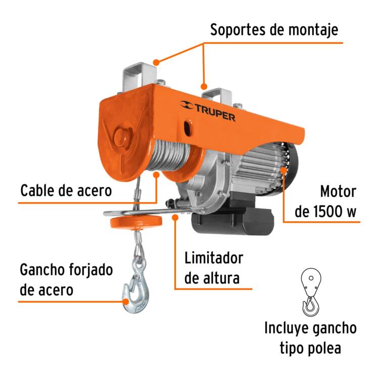 Polipasto eléctrico de 800 kg, Motor de 1350 W - Image 2