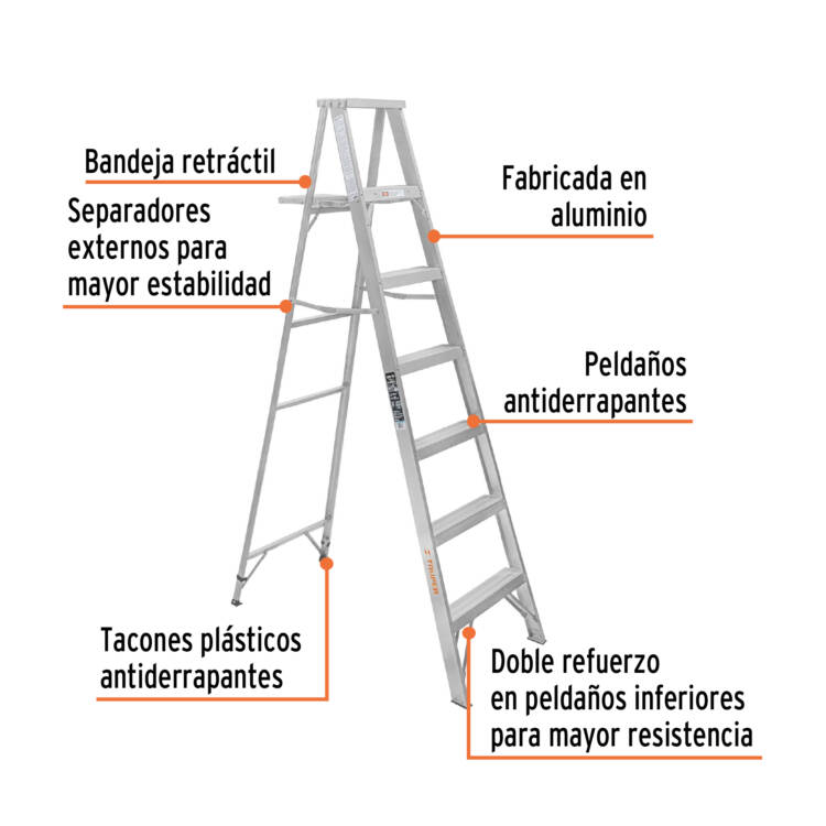 Escalera de tijera tipo III 6 peldaños, 100% aluminio con bandeja - Image 3