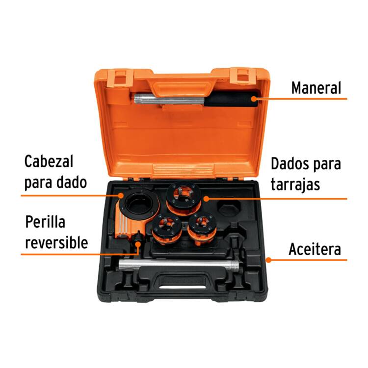 Juego de tarrajas para tubo 4 piezas, de 1/2" a 1", sistema matraca - Image 2