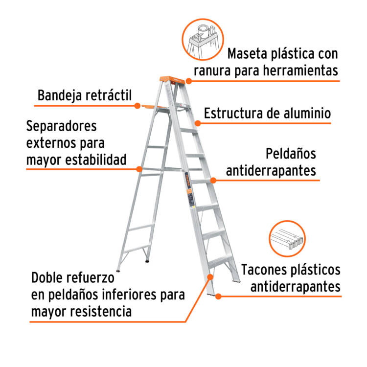 Escalera de tijera tipo II 7 peldaños y bandeja - Image 2