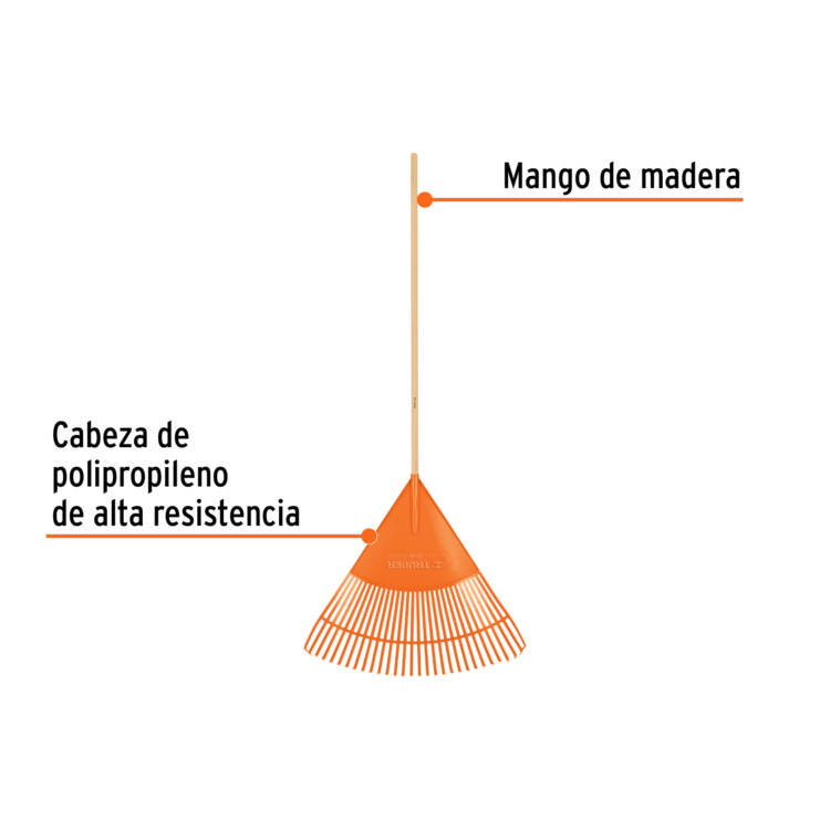 Escoba plástica flexible para jardín, 30 dientes, mango 48" - Image 3