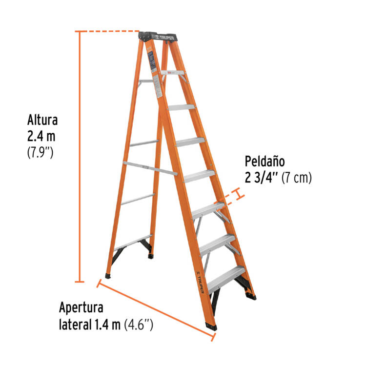 Escalera de tijera tipo II 7 peldaños fibra de vidrio con bandeja - Image 3