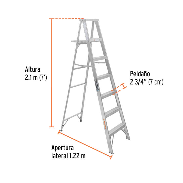 Escalera de tijera tipo III 6 peldaños, 100% aluminio con bandeja - Image 2