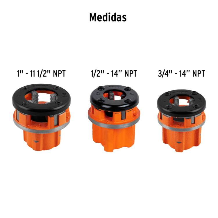 Juego de tarrajas para tubo 4 piezas, de 1/2" a 1", sistema matraca - Image 3