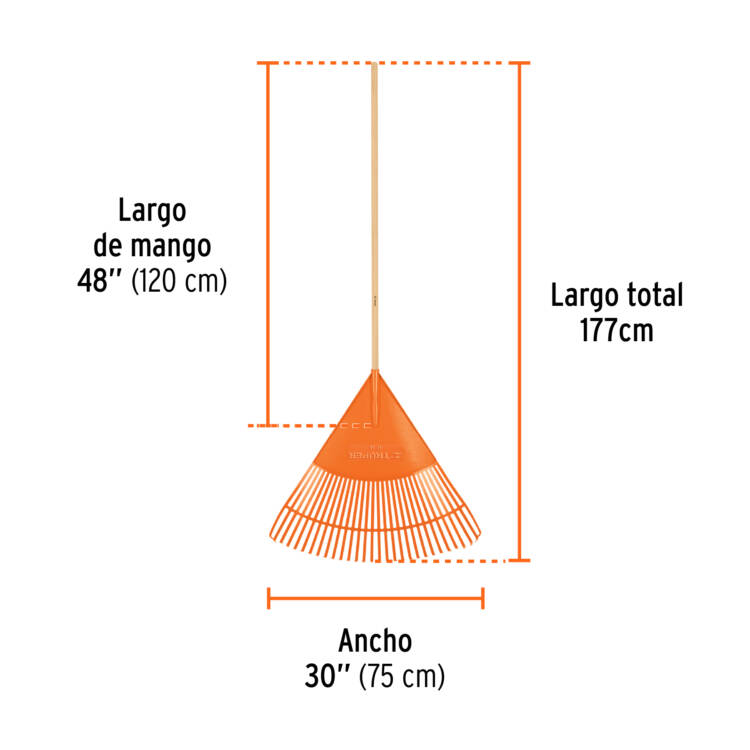 Escoba plástica flexible para jardín, 30 dientes, mango 48" - Image 2