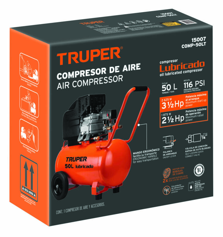 Compresor lubricado, 50L, 3 1/2 HP, horizontal. - Image 4