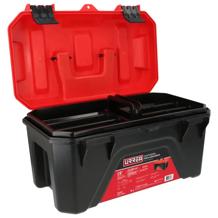 Caja herramientas plástica con broches plásticos 19"x10" Urrea