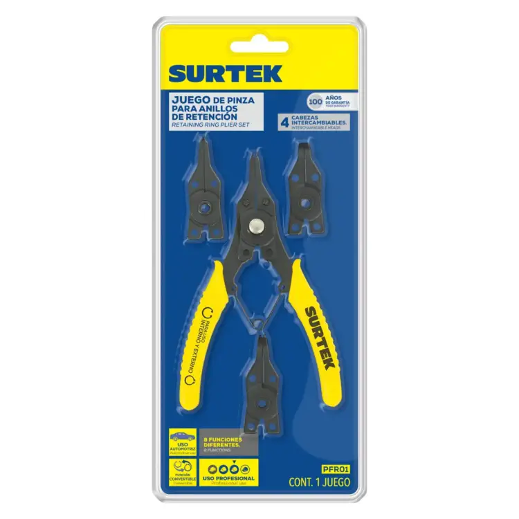Pinza para anillos de retención con cabeza intercambiable, 5 piezas Surtek - Image 4