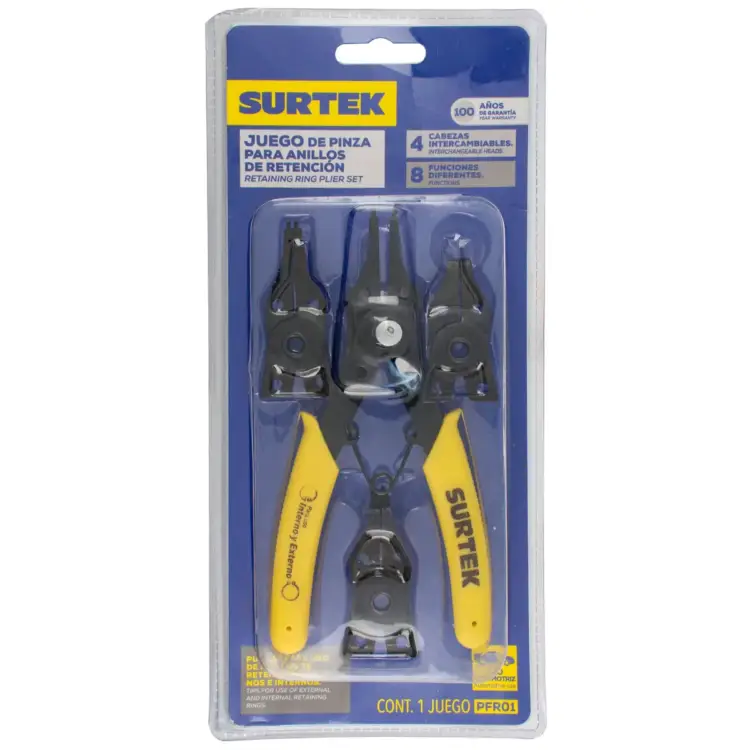Pinza para anillos de retención con cabeza intercambiable, 5 piezas Surtek - Image 8