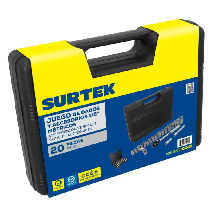Juego de dados y accesorios cuadrante de 1/2" métrico 10-32, 20 piezas Surtek - Image 2